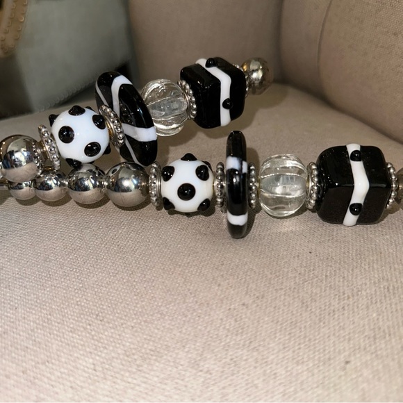 Mud Pie Serving Set Salad Utensils Metal Spoon Fork Art Glass Bead Handle MCM LG - Picture 13 of 13